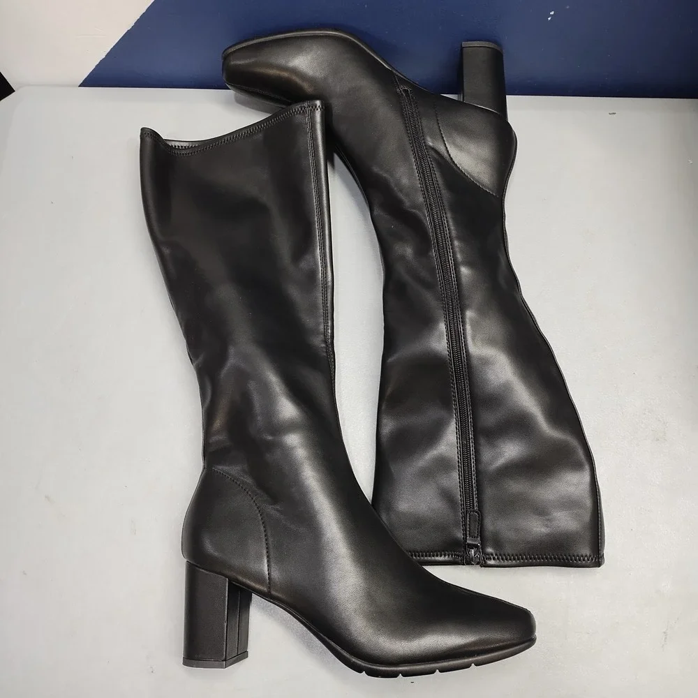 Aerosoles Micah Knee High Boots Womens US Size 11M Black Square Toe Side Zip
